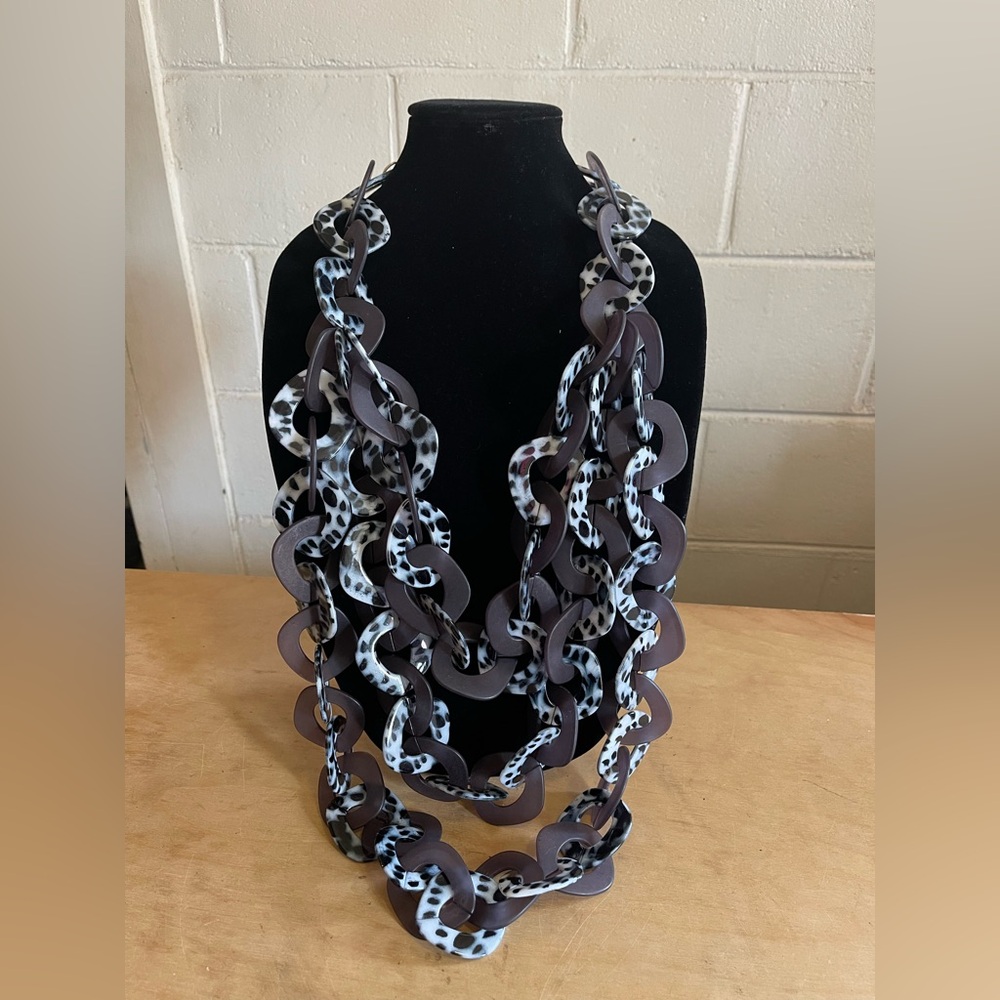 Sassy Jones Zaria Luxe Chain necklace in black and white with a leopard pattern